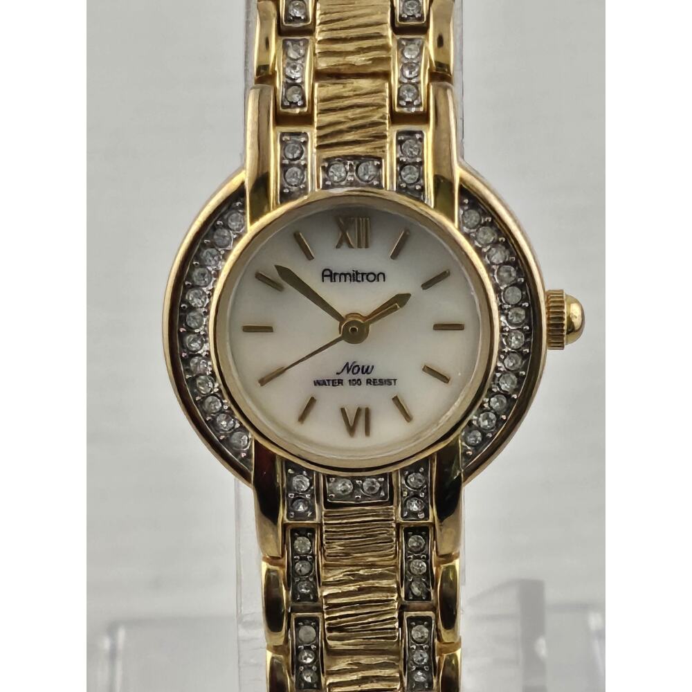 Ladies Armitron Now Watch Quartz Bracelet Pave Bezel Band New Battery Runs